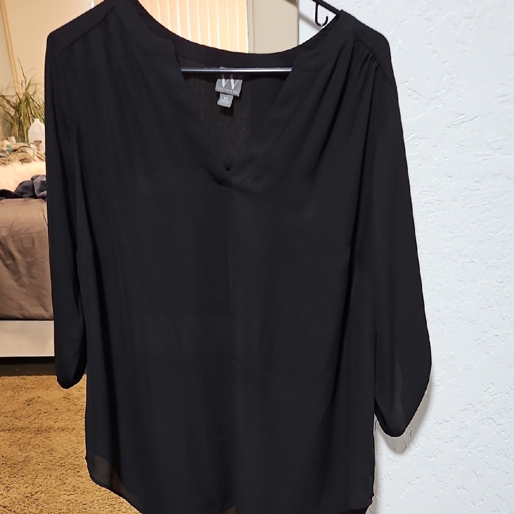 Black Relaxed 3/4 Sleeve Blouse